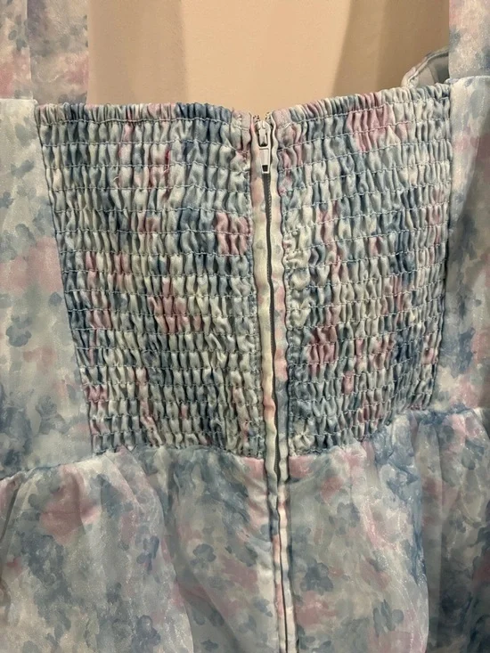 Francesca’s NWT Light Blue Tie-Shoulder Floral Mini Dress XL - Picture 7 of 9